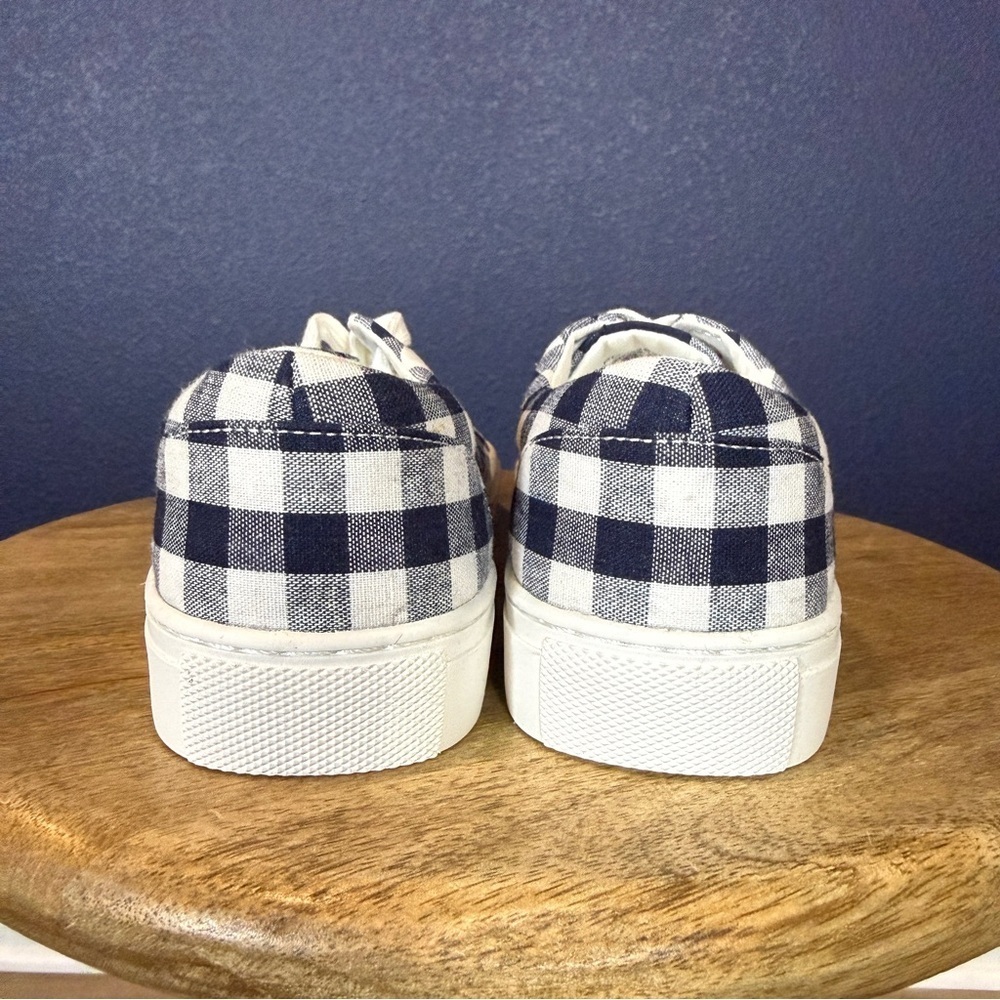 J. Crew NWT Navy Gingham Printed Canvas Sneakers | Size 6.5 - Picture 3 of 8